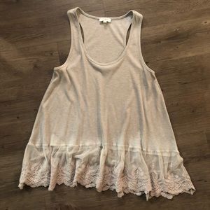 Gray ribbed tank with lovely gray lace.